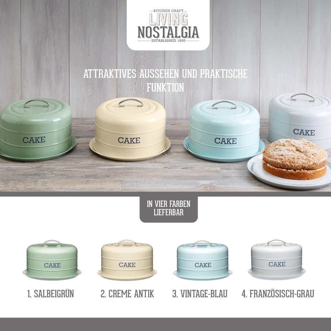 KitchenCraft Living Nostalgia Kuchendose, luftdichte Kuchendose / Kuchenkuppel, 28,5 x 18 cm - French Grey