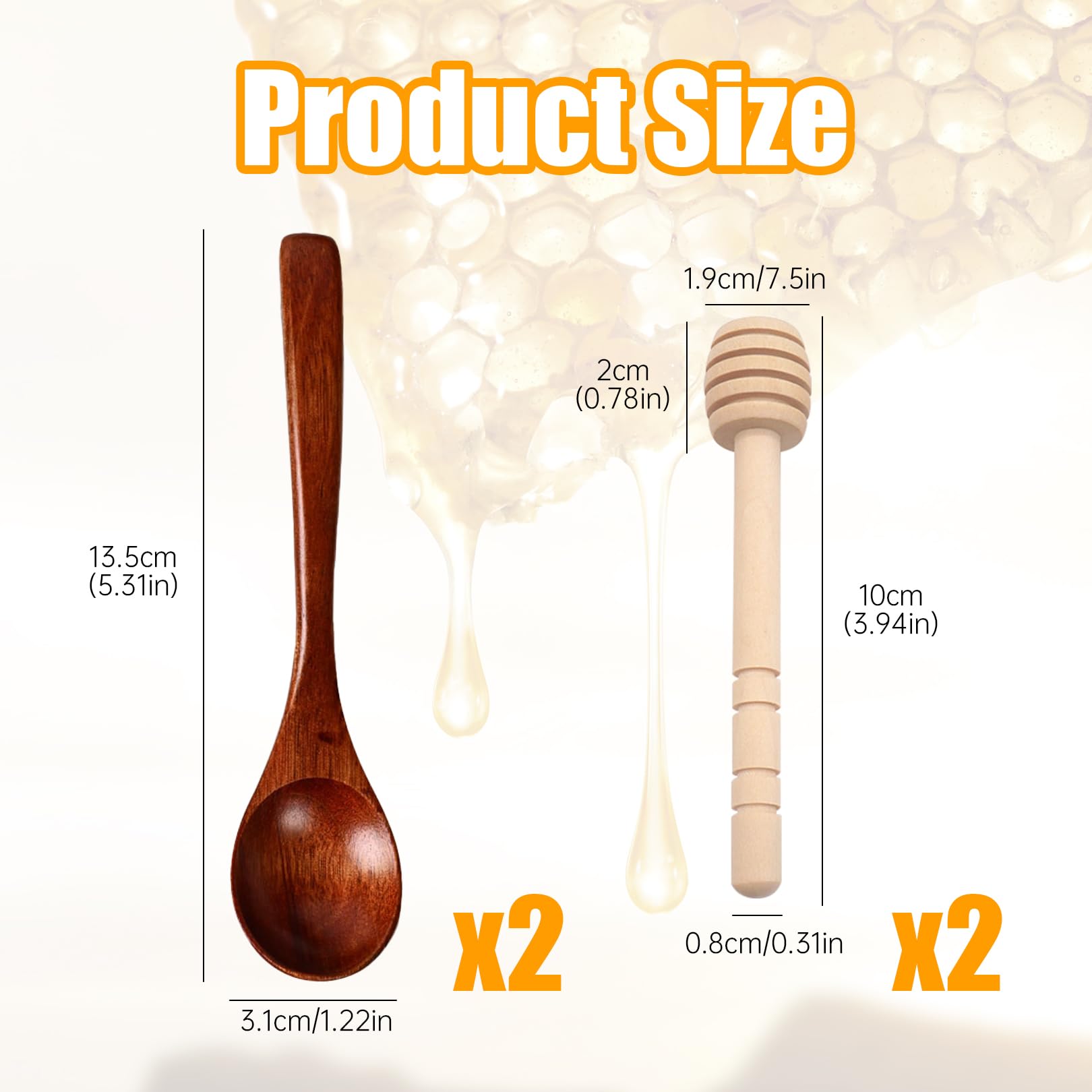 Set 4 Cucchiai In Legno Per Miele, 15 E 18.8 Cm, Piccoli Cucchiai Per Tè, Caffè, Marmellata E Spezie