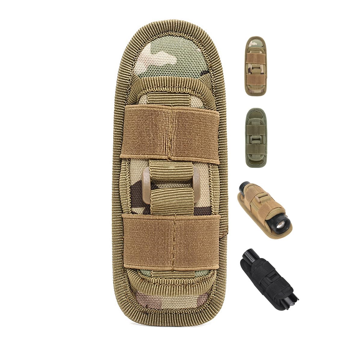 Tactical Flashlight Pouch, Rotatable Flashlight Holder Belt Clip Tactical Torch Carry Case with 360 Degree Carabiner Reel Clip