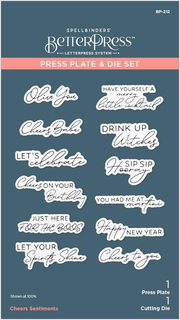 Spellbinders BP-212 Cheers Sentiments Press Plate & Die Set from The Happy Hour Collection