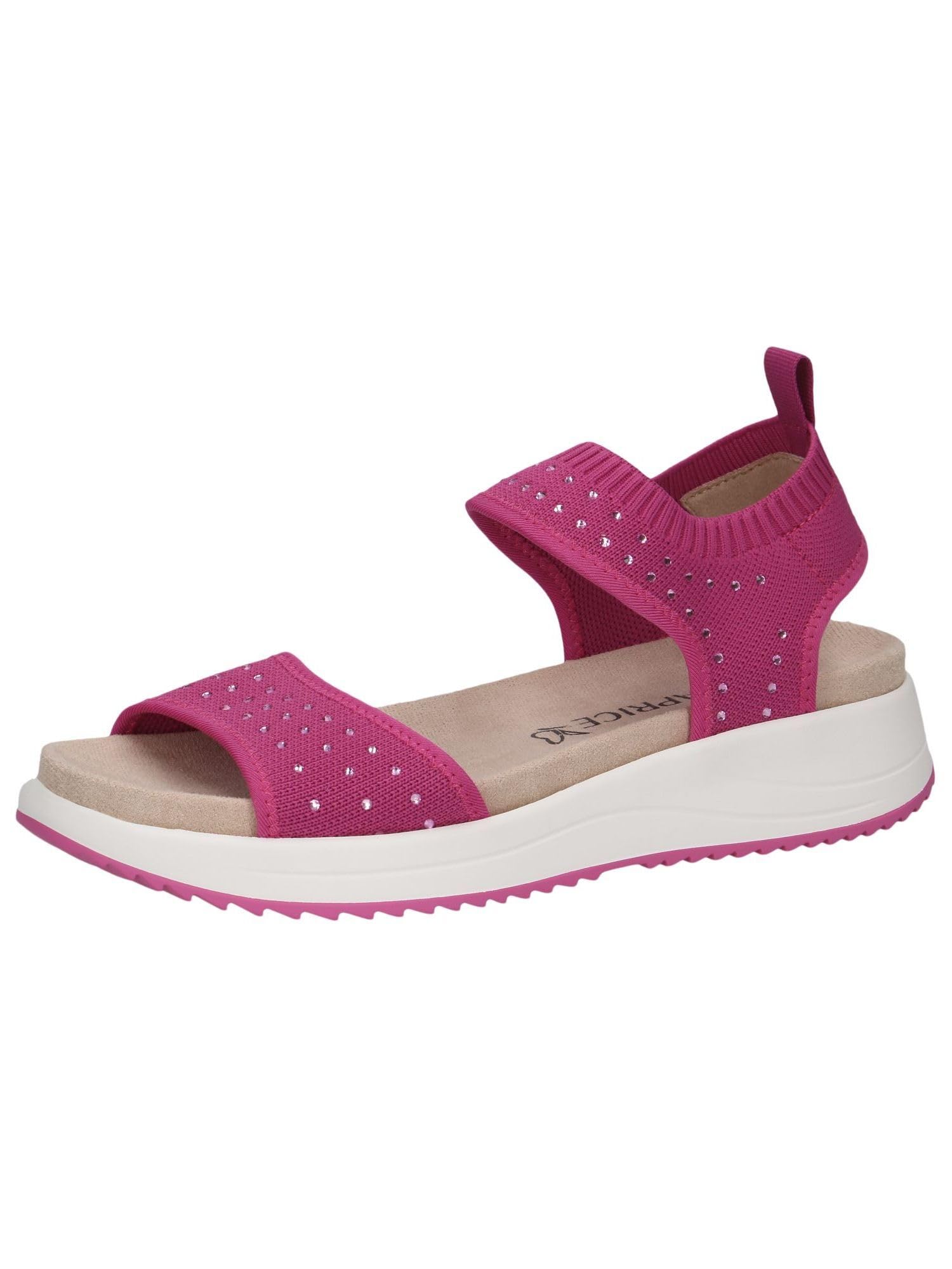 CAPRICE Women Sandals Flat Slip-On Glitter Details, Pink (Pink Knit), 7.5 UK