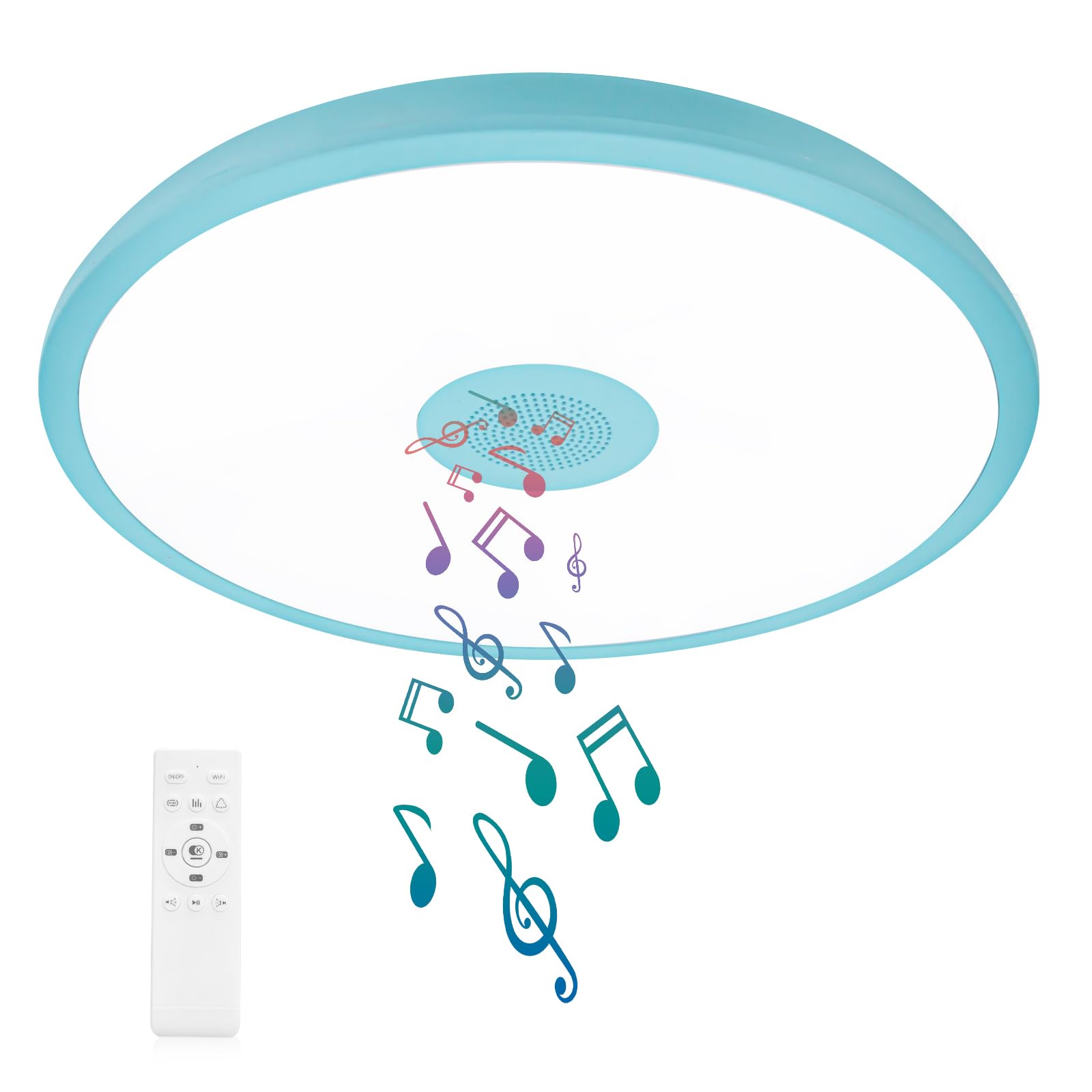 ASALL Sky Blue Waterproof LED Ceiling Light Fixture,Music Ceiling Lamp,with Bluetooth Speaker,11Inch 18W, 2700K-6500K Dimmable RGB Color Changing Light with Remote Control,Suitable for Boys' Room