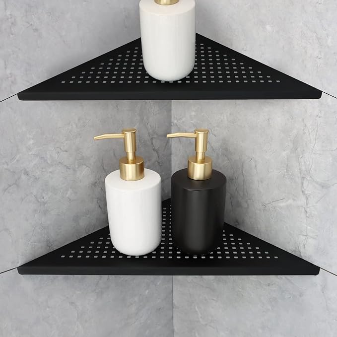 Bernkot Corner Shower Shelves 12" Matte Black 304 Stainless Steel Recessed Corner Shelf Bathroom
