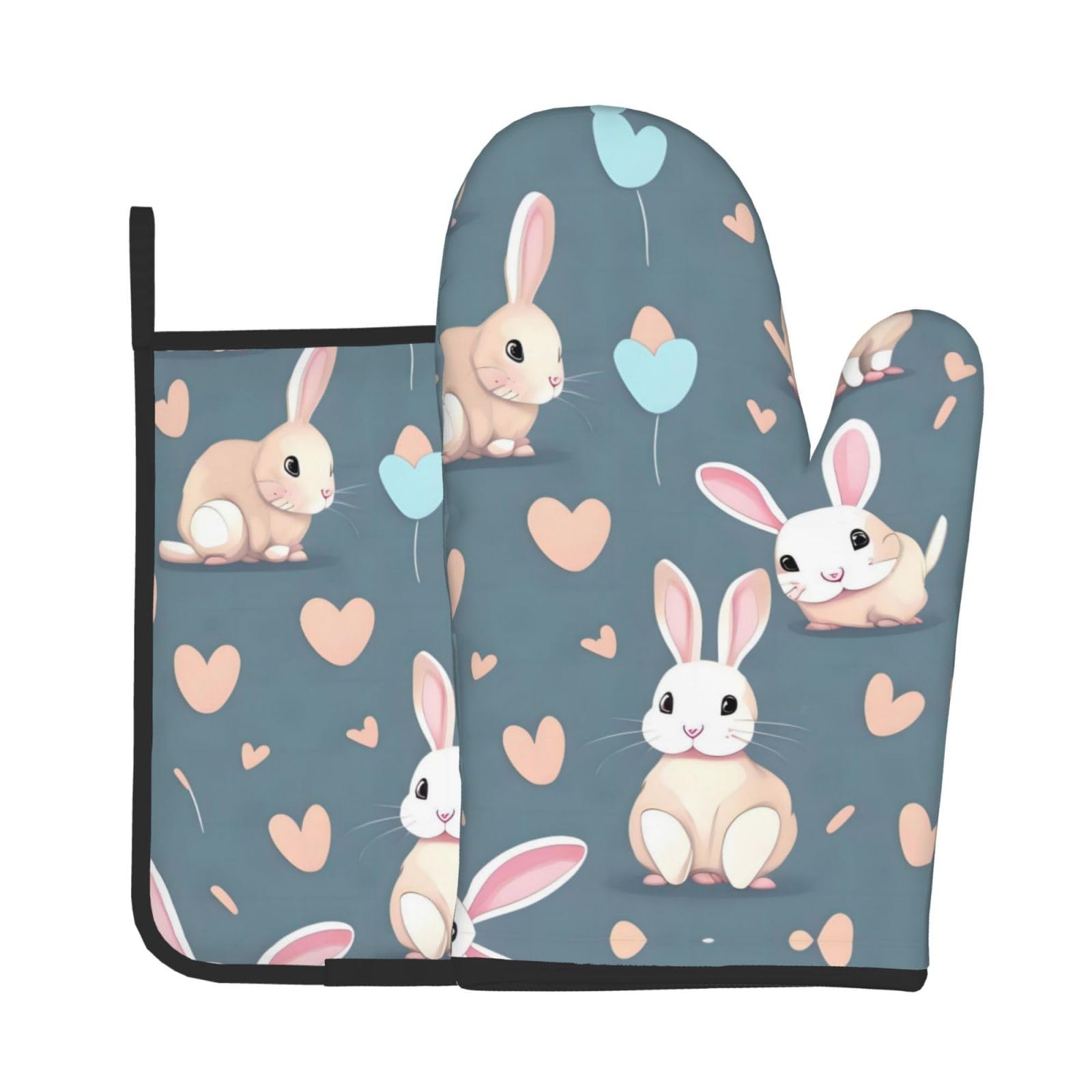 Oven Mitts and Potholders Set of 2 for Kitchen Baking Cooking GrayCartoon Cute Bunny Thick and Durable