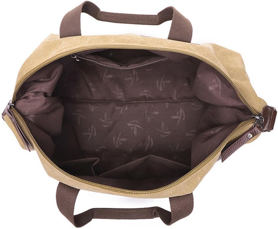 Sunshinejing Unisex Canvas Travel Tote Weekender Overnight Bag Leather Duffel Carry on Bag (Khaki) - Image 3
