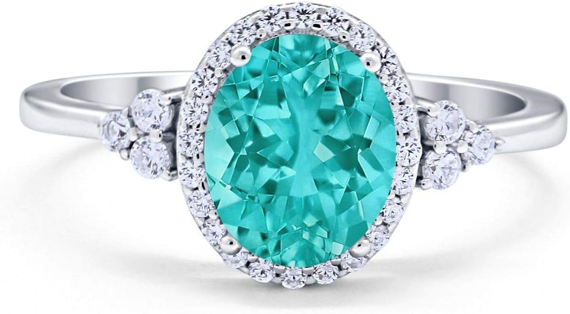Blue Apple Co. Halo Art Deco Oval Wedding Engagement Ring Cubic Zirconia 925 Sterling Silver