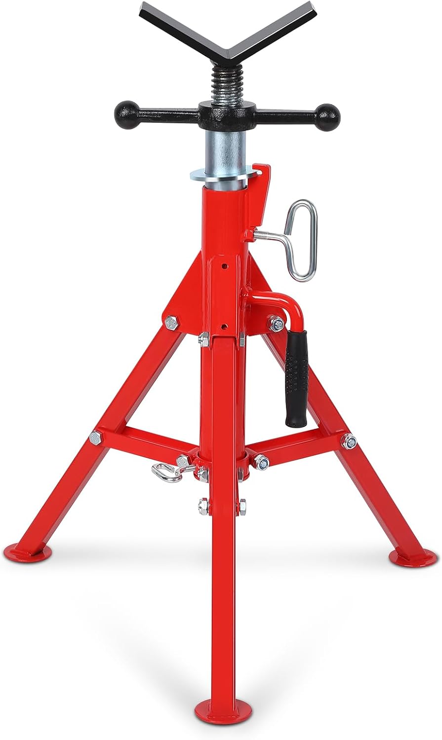 28-52 Inch V Head Pipe Jack Stand, Adjustable Height, 2500 Lb Load Capacity, Heavy Duty Carbon Steel Body, Steel Jack Stands with Portable Folding Legs