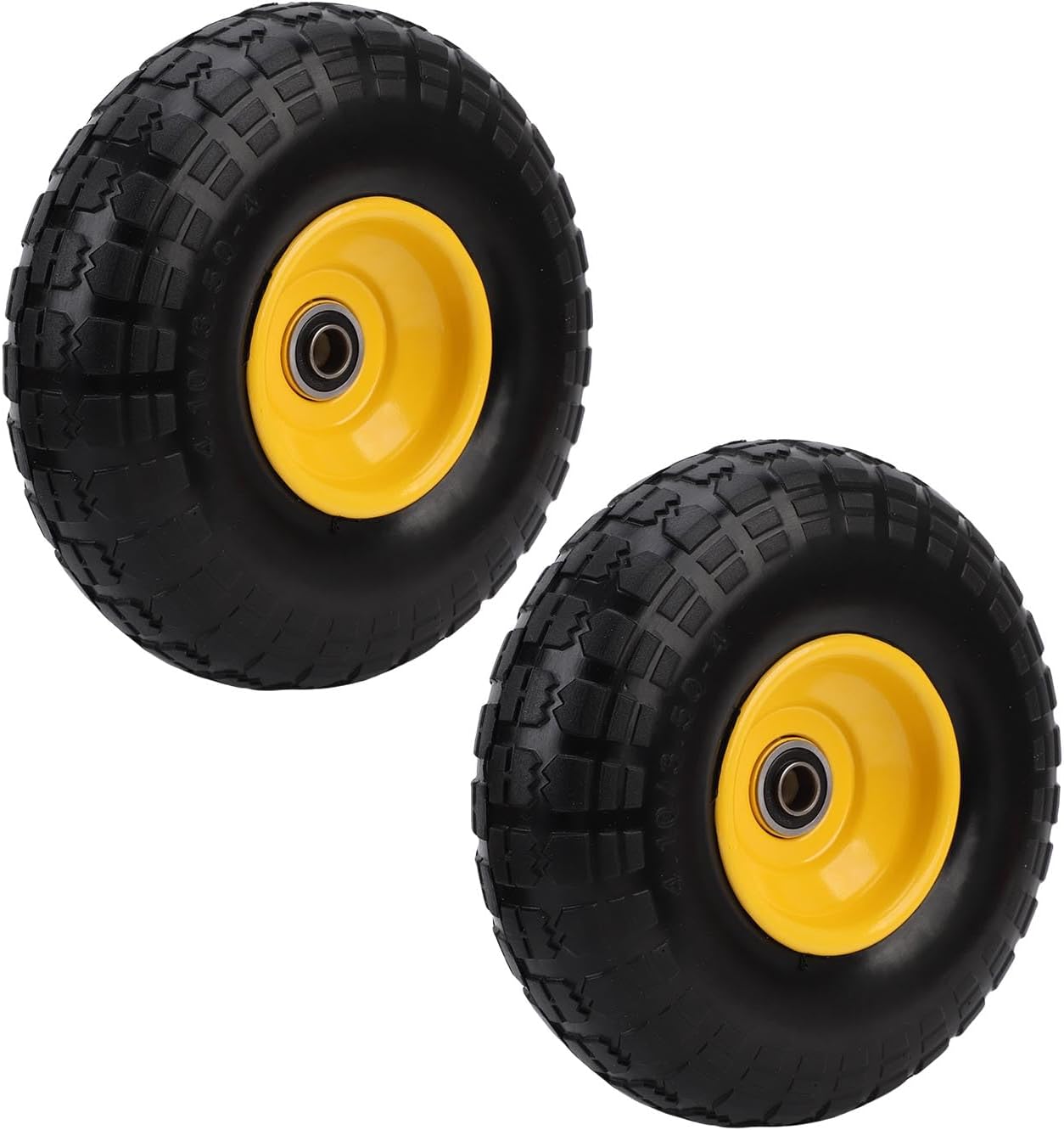 Solid Rubber Tires Offset Wheel Hub Tire for Wheelbarrow Dolly 10 Inch 2PCS 4.10/3.50-4 Double Sealed Bearing Serrated Tread