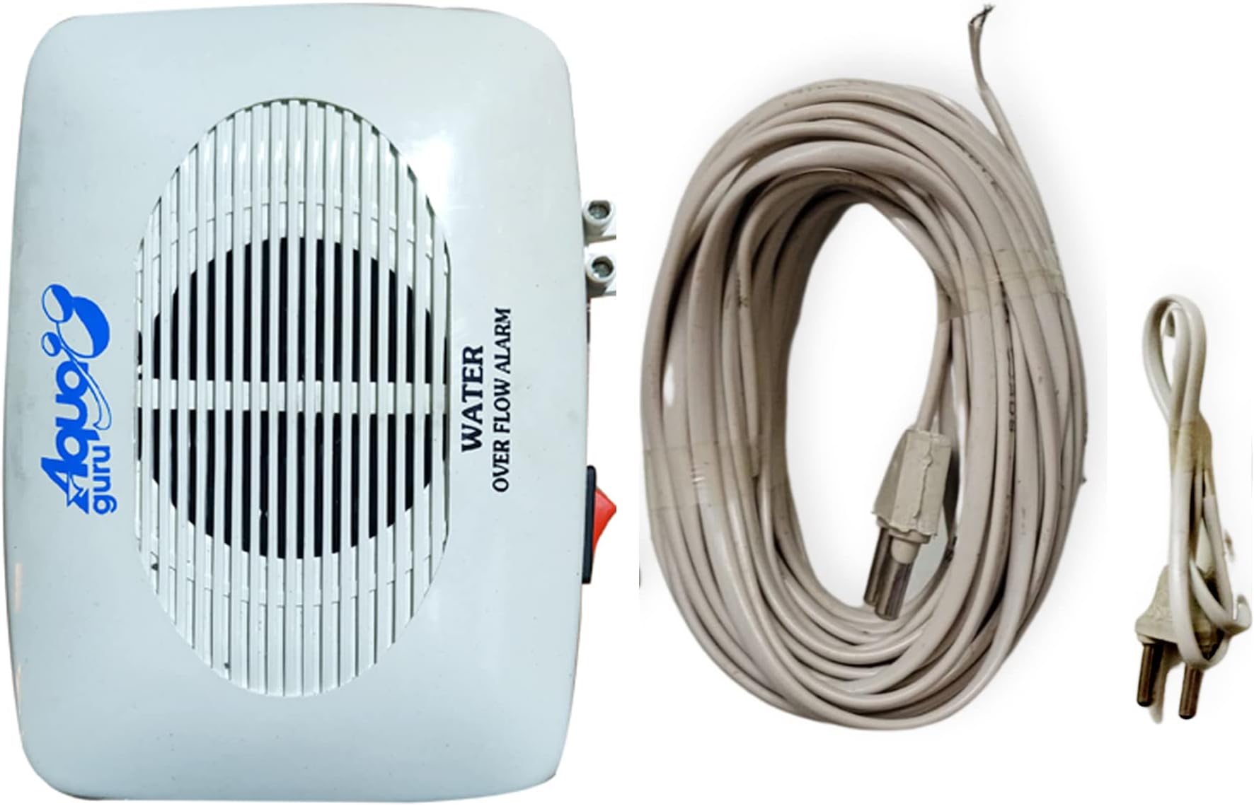 AQUA GURU TRB Company Water Tank Overflow/Leak Battery Operated DC Alarm-Bell with 15 m Wire and Sensor and 1 Extra Sensor (White)