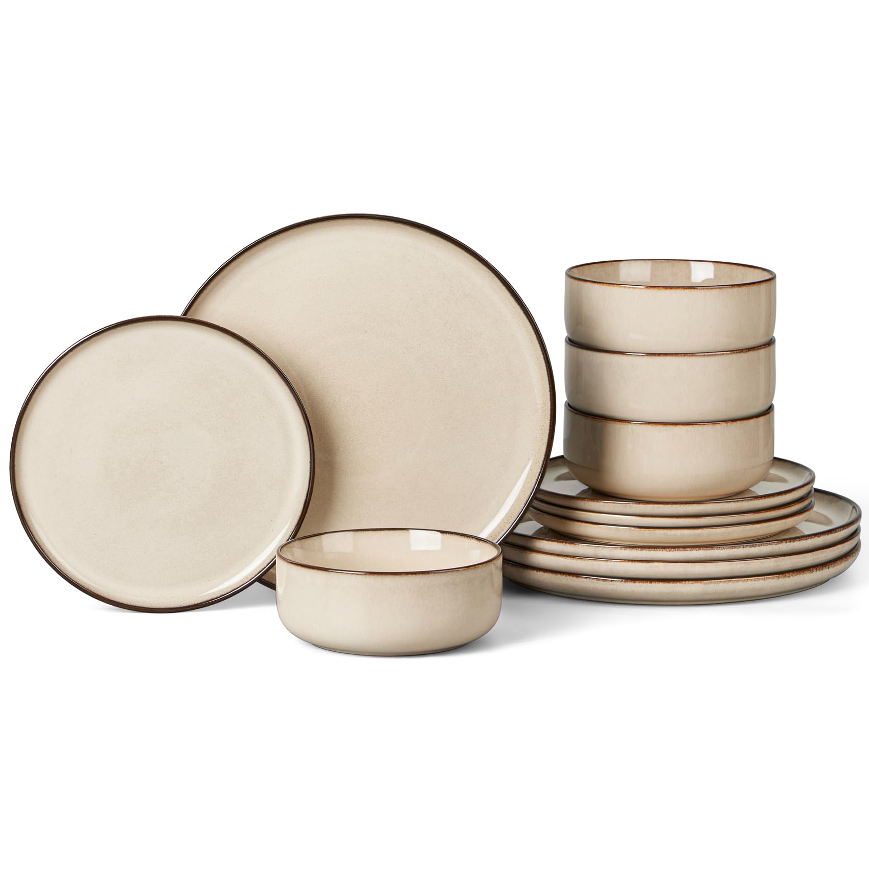 Onader 12Pcs Dinner Set, Reactive Glaze Stoneware Dinnerware for 4 People