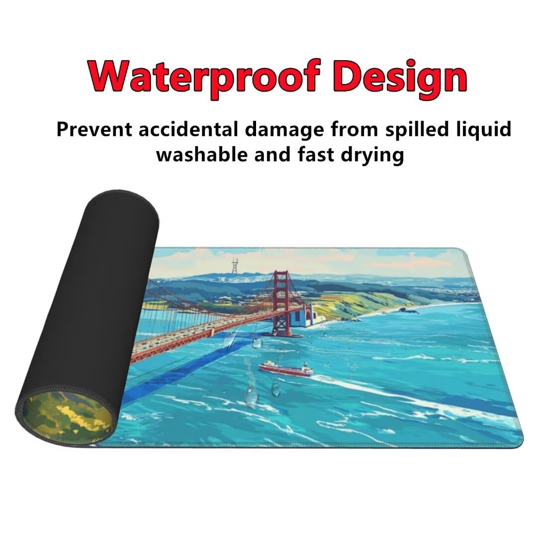 Tappetino Mouse Paesaggio Gaming Mouse Pad Ponte Tappetino Mouse XXL 1200×600×3MM Migliora La Precisione e La Velocità Tappetino Scrivania con Base in Gomma e Bordi Cuciti per Ufficio e Gaming