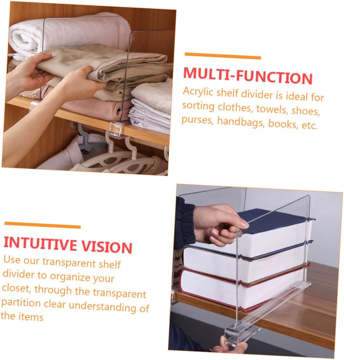 4Pcs Transparent Acrylic Closet Dividers for Organizing Shelves Strong and Lightweight Design Smooth Rounded Corners for Neat Storage of Clothes Towels and Accessories