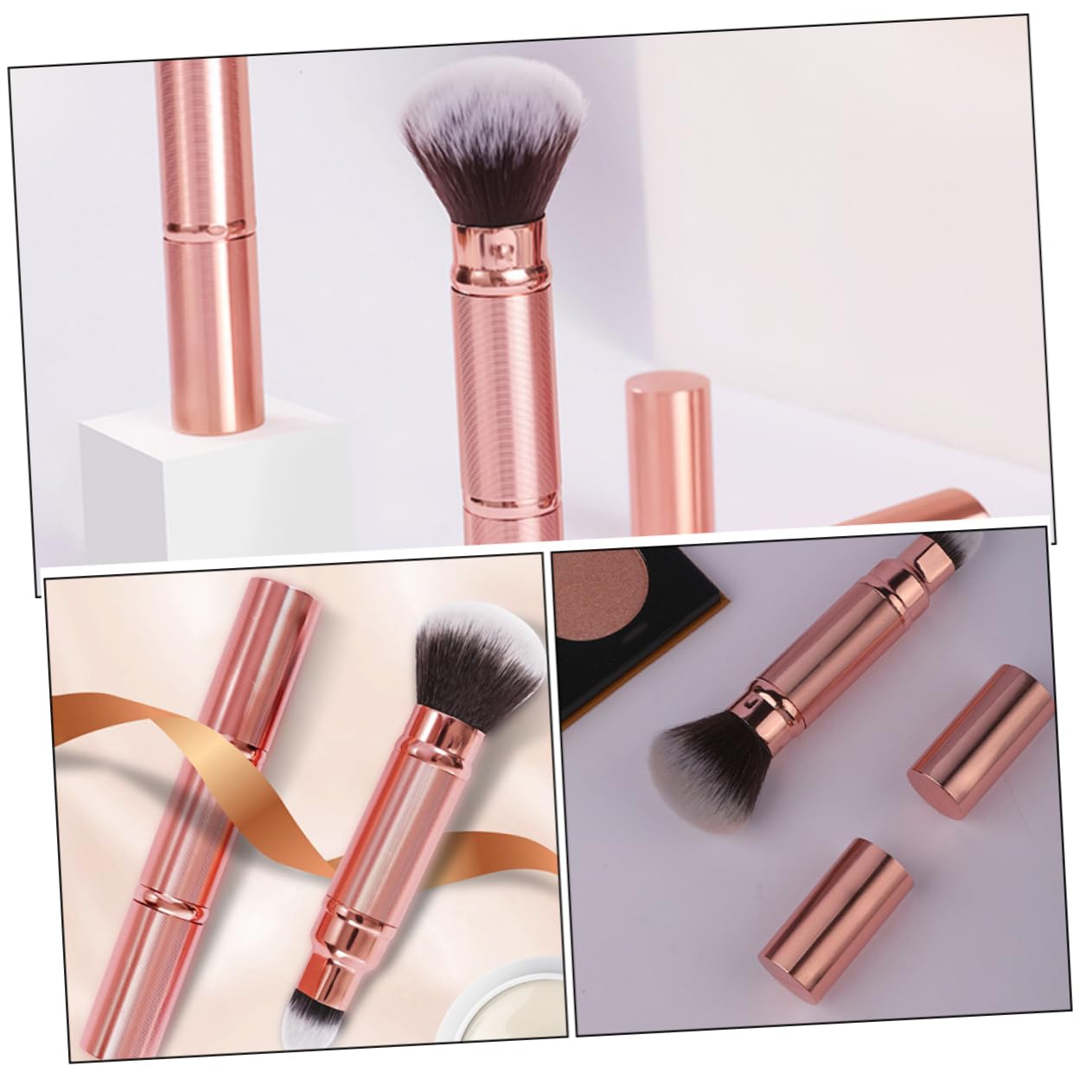 Mikinona Set 2 Pennelli Trucco Viso Doppia Estremità Retrattili con Cappuccio Pennello Multifunzione in Fibra Sintetica per Ufficio e Viaggio