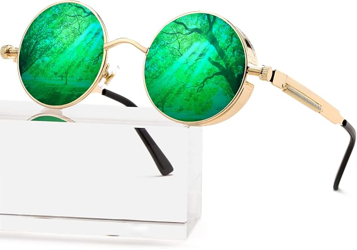 AIEYEZO Round Steampunk Sunglasses for Men Women Retro Gothic Sun Glasses Round Metal Frame Ladies Shades