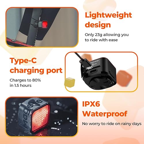 Miniatura 8 de Magene L308 Luz trasera inteligente para bicicleta, altamente personalizable, luz trasera de bicicleta ligera Bluetooth sin cable de carga, 96 luces