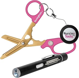 Hummingbird 4-in-1 Medical Scissors - Trauma Shears with Badge Reel & Penlight for Nurses, Students, Respiratory Therapists, Veterinarians, and Medical Professionals (Pink)