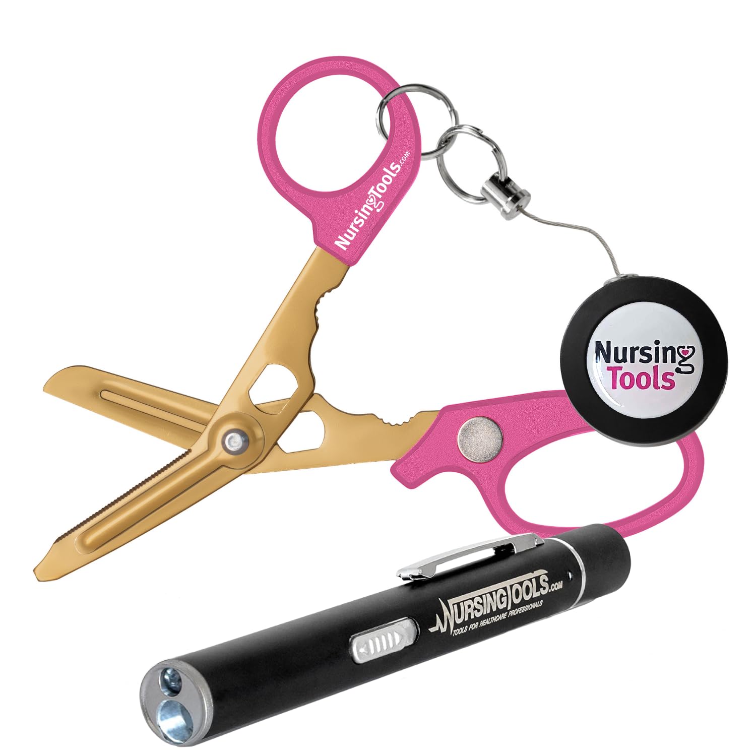 Hummingbird 4-in-1 Medical Scissors - Trauma Shears with Badge Reel & Penlight for Nurses, Students, Respiratory Therapists, Veterinarians, and Medical Professionals (Pink)