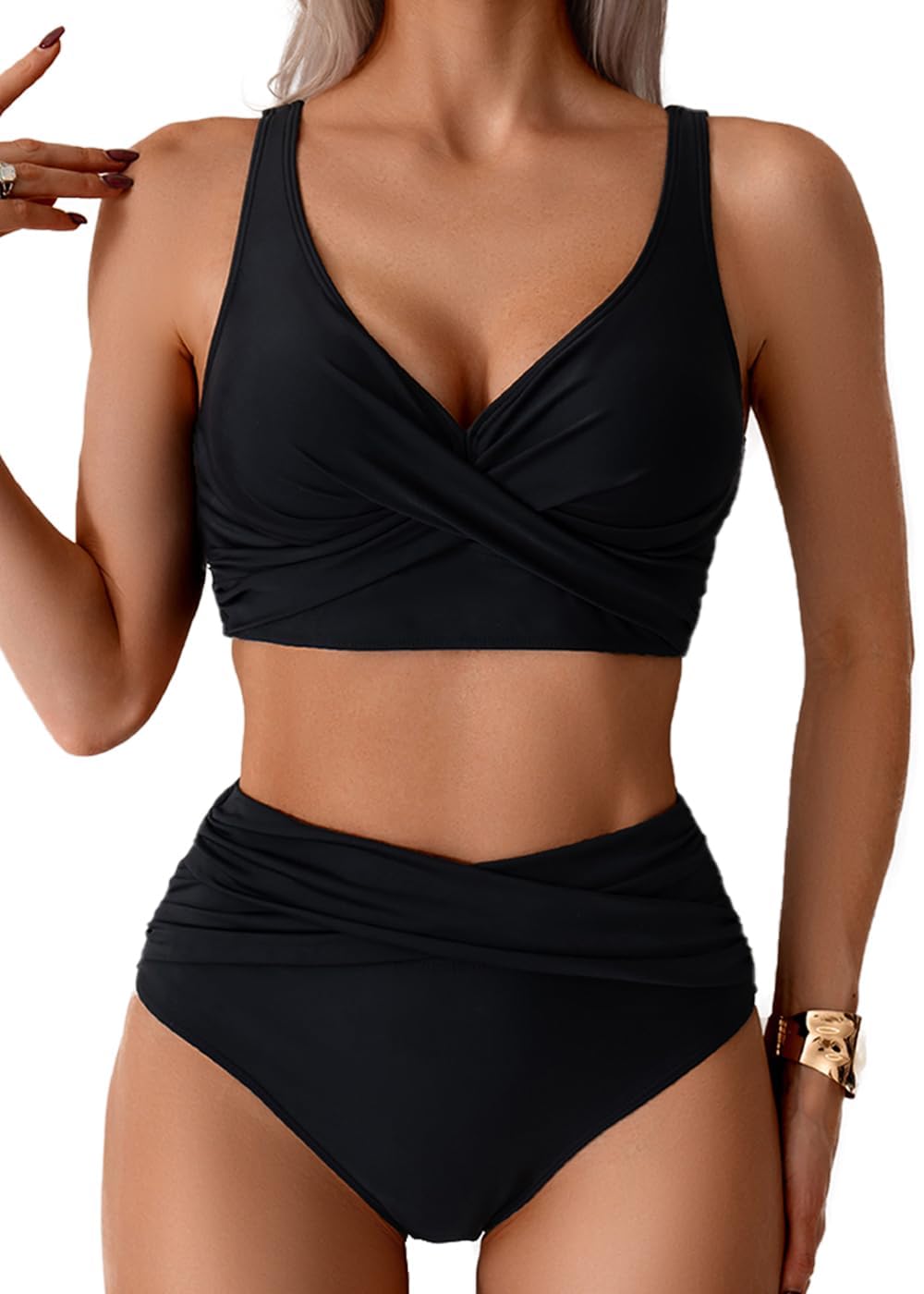 Bikini Damen Set Push up High Waist Sexy Triangel Breites Unterbrustband Mit Cups Zweiteiliger Badeanzug Bademode Swimsuits