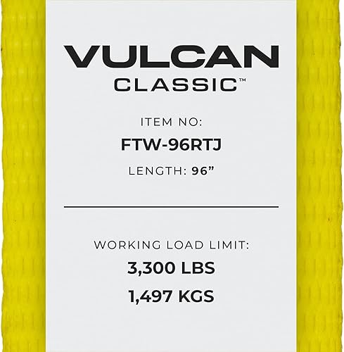 Miniatura 4 de VULCAN Correa de repuesto para auto con ganchos RTJ – 96 pulgadas – 4 unidades – 3,300 libras de carga de trabajo segura