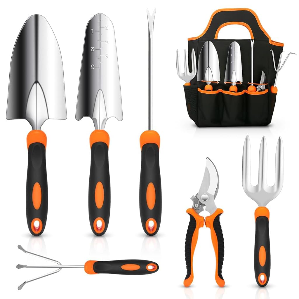 HASTHIP® Gardening Tools Set of 7Pcs Heavy Duty Stainless Steel Garden Planting Tools Home Gardening Tool Set with Pruning Shear, Gardening Fork, Trowel, Shovel, Weeder Tool, Seeding Tool, Tool Bag (B0CYFC5ZFD) Amazon Price History, Amazon Price Tracker