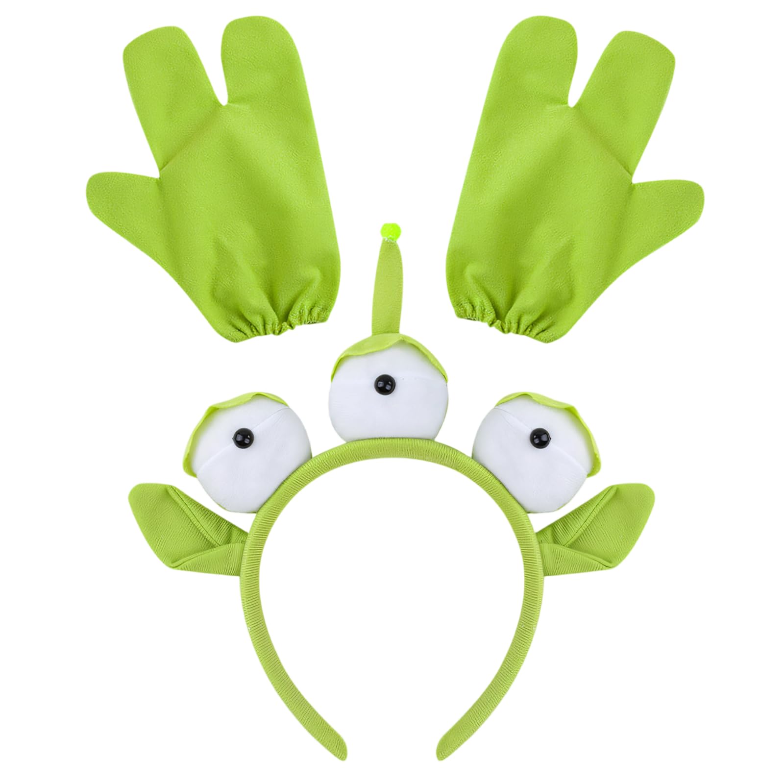 WNXBFO Alien Headband With Three-Finger Gloves, Toy Story Alien Costume Set for Halloween Parties, Cosplay Events and Themed Gatherings, Adjustable Three-Eyed Headwear with Matching Gloves