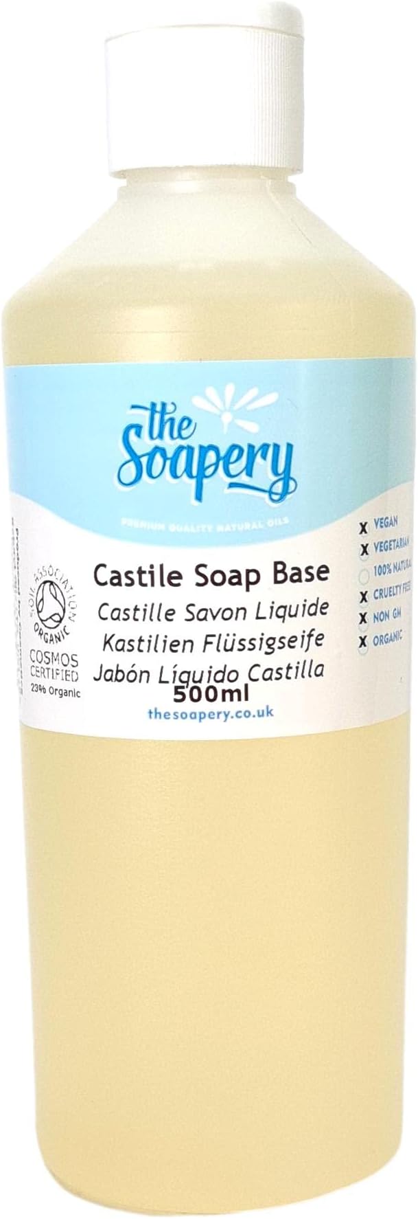TheSoapery Castile Liquid Soap Base 500ml - Organic SLS SLES Sulphate and Paraben Free