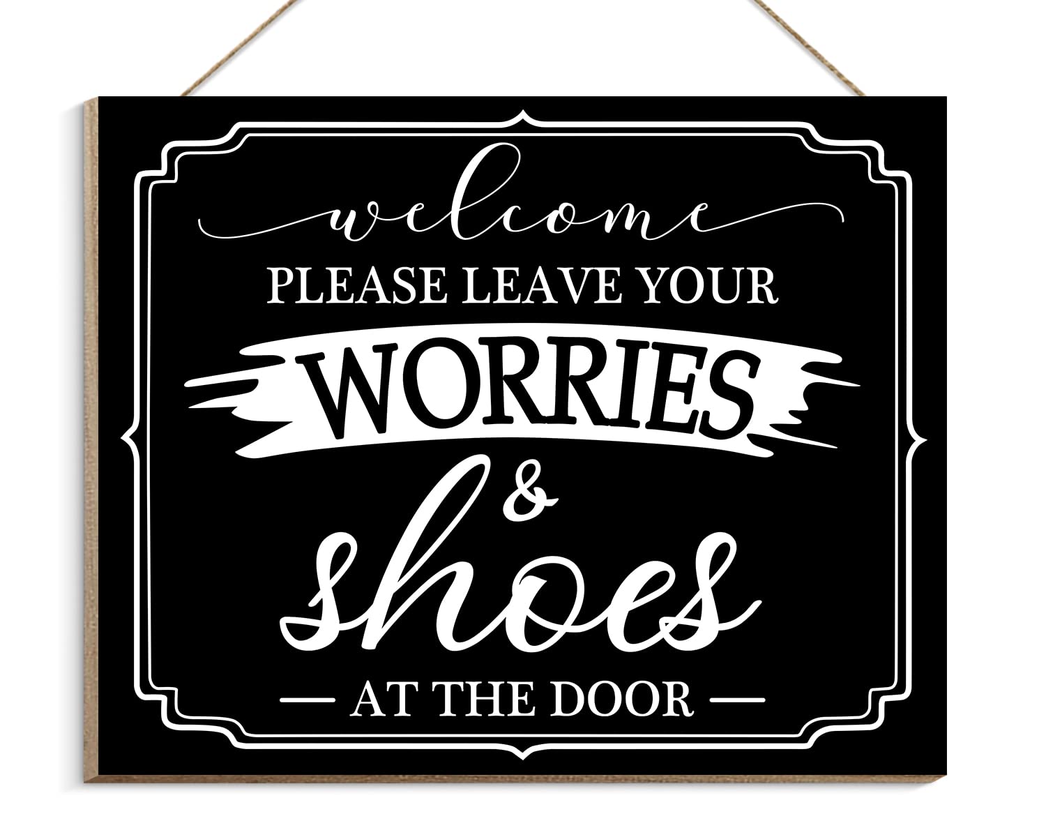 ARTINME Leave Shoes & Worries at the Door Designer Sign 8x10 Inch - Farmhouse Door Wall Decor Great Entryway/Front Door Sign