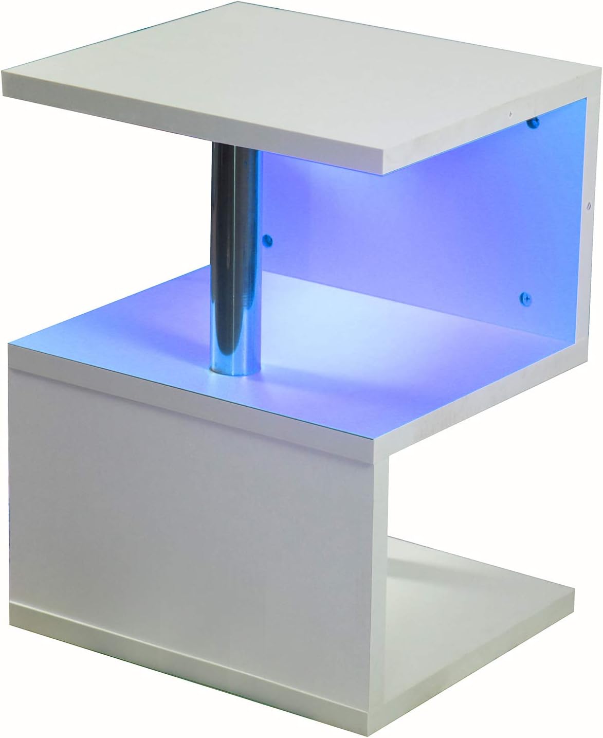 Modern Side Table w/LED Light, High Gloss White Coffee