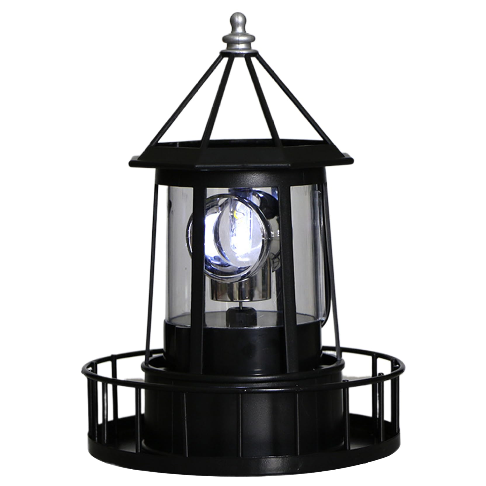 Vistnale Lighthouse Lamp|Solar Lighthouse Lamp 360° Rotation Light Waterproof Decorative Metal Solar Garden Lights for Patio Pathway Courtyards Lawns Balconies 5.9x8.3 Inch Black