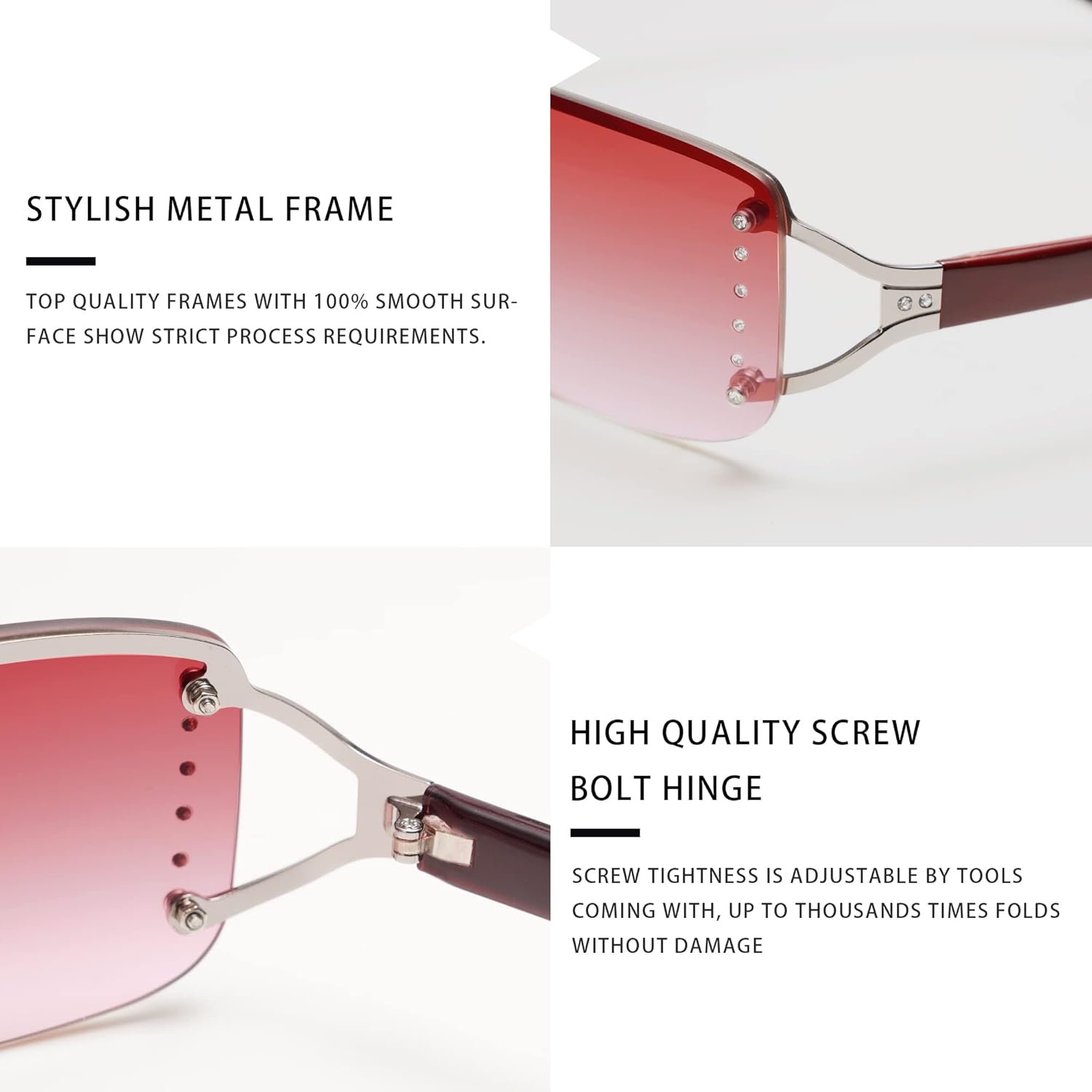 VANLINKER Stylish Rimless Frameless Rectangle Sunglasses for Women - Image 3