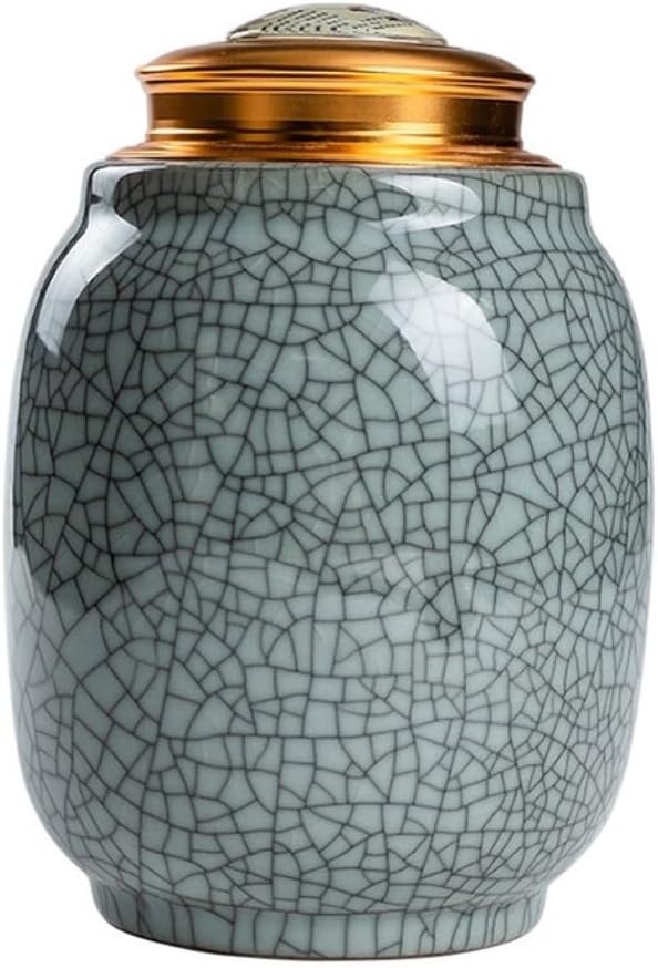 SONGCHAO Sugar Jar Creative Ceramic Bulk Tea Storage Container Jar Double-Layer Tin Lid Sealed Empty Set Single Tea Canister(A)