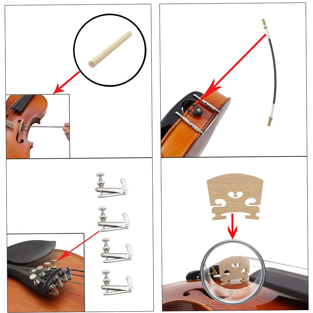 Accessoires pour Violon, 15 Pièces de Pièces pour Violon, Accessoires pour Violon 4/4 avec Cordier, Bouton d'extrémité de L'intestin, Mentonnière, Vis de Mentonnière, Chevilles