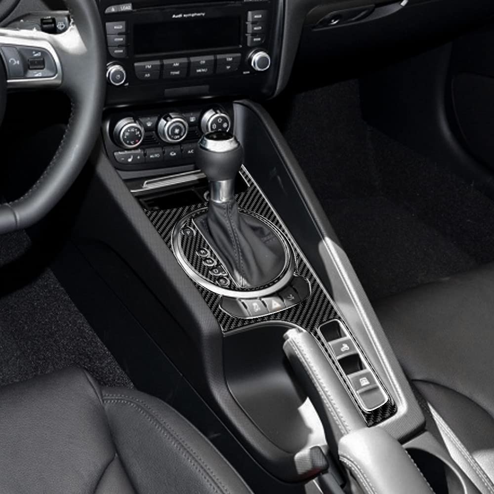KUNGKIC Kohlefaser Auto Schalthebelknauf Konsole Media Panel Abdeckung Für Audi TT zubehör innenraum 2007 2008 2009 2010 2011 2012 2013 2014 Schwarz