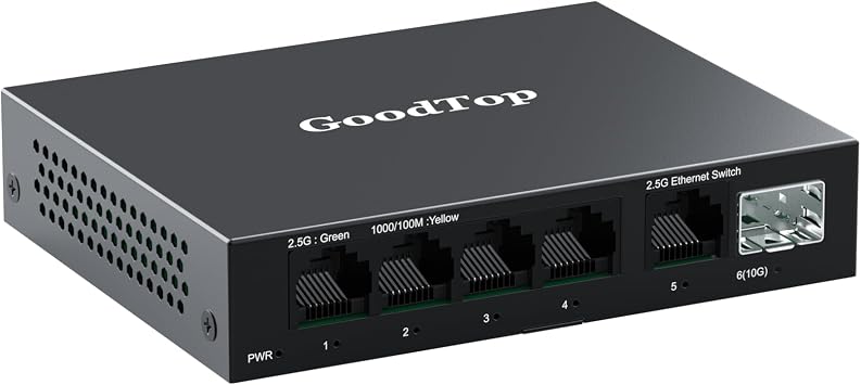 6 Port 2.5Gb Switch, 5 x 2.5G RJ45+1 x 10G SFP+, Plug&Play, Metal Housing | Unmanaged 2.5 Gigabit Ethernet Switch | Fanless | Multi-Gigabit Network Switch for Home Lab | Desktop/Wall Mount