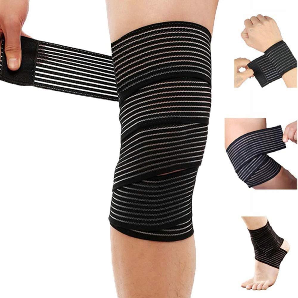 Extra Long Elastic Knee Wrap Compression Support for Ligaments Joint Pain, Plantar Fasciitis &amp; Sports (Squat, Basketball, Running, etc.) (One Size, 70.8, Black-1pc)