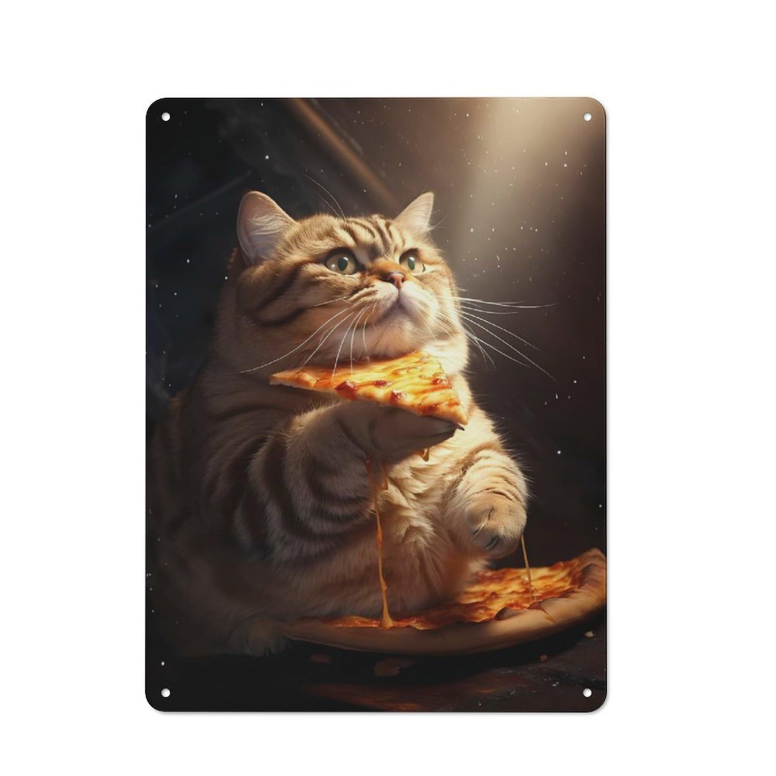 Junmoney Fat Cat Eating Pizza Vintage Metal Wall Art Sign 40X30cm Featuring Old Style Wall Plaque For Kitchen, Hallway, Bar Or Small Cafe