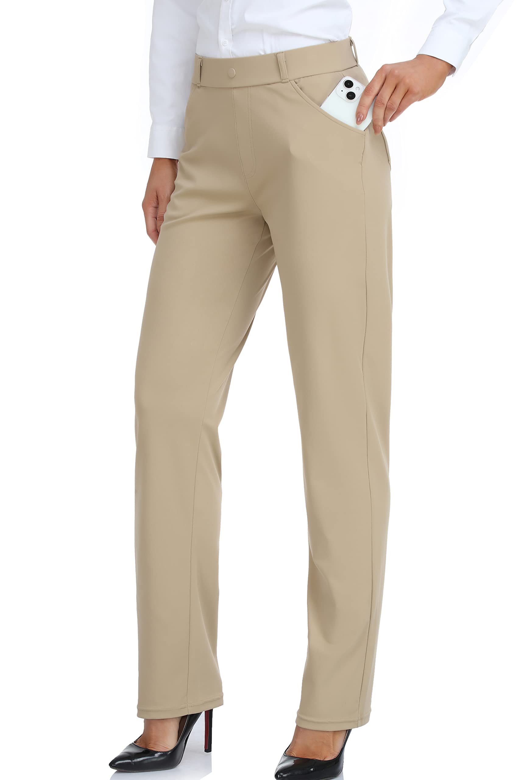 OalkaWomen's Dress Pants Straight Leg Yoga Work Stretchy Pant for Office Business
