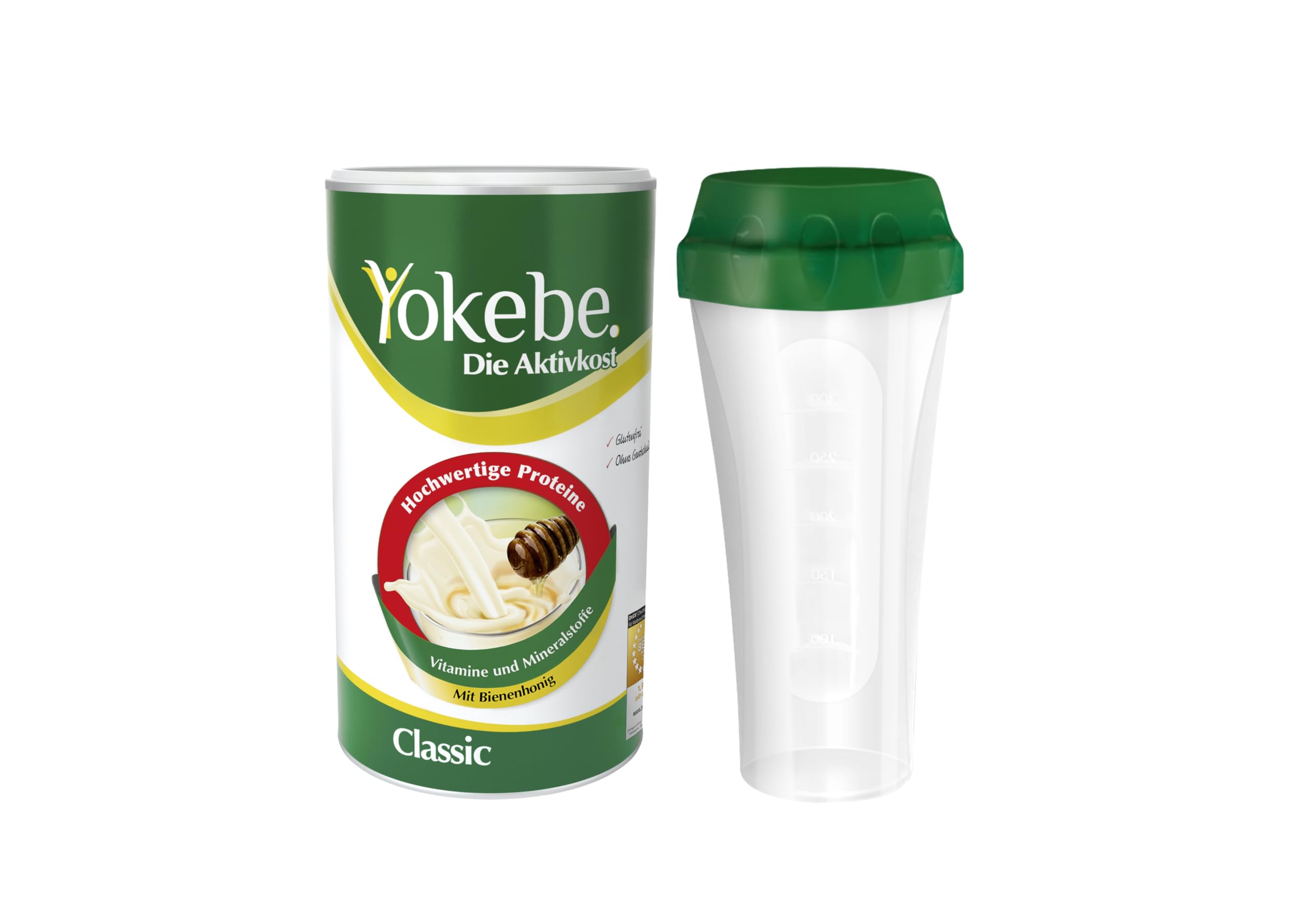 YOKEBE Classic mit Shaker – Starter Pack – Diätshake zum Abnehmen – glutenfrei und vegetarisch – Mahlzeitersatz zur Gewichtsabnahme mit hochwertigen Proteinen – 500 g