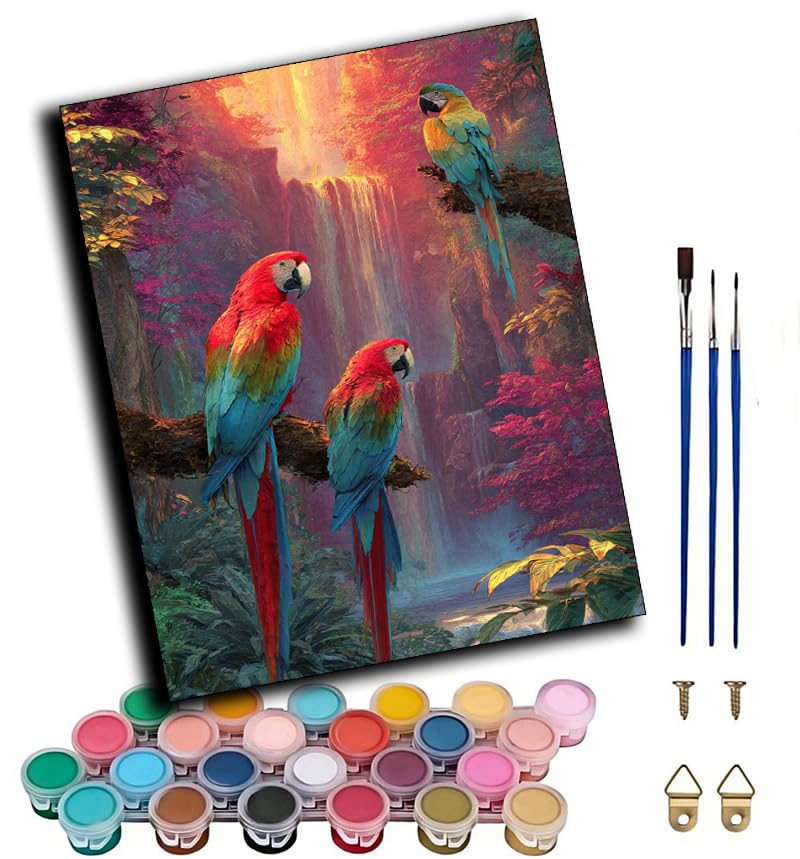 YUNLINZI Pintura por números para adultos,Cataratas Rainbow Parrot est., kit de pintura alegre, pintura por números,pinceles de lienzo,decoración para el hogar，sin marco