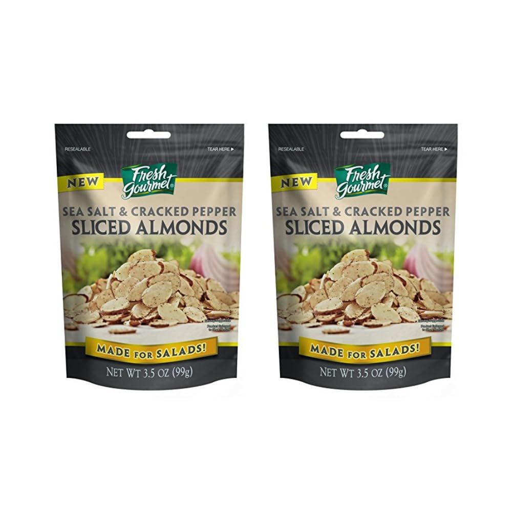 Fresh Gourmet Sea Salt & Cracked Pepper Sliced Almonds 3.5 Ounce (Pack of 2)