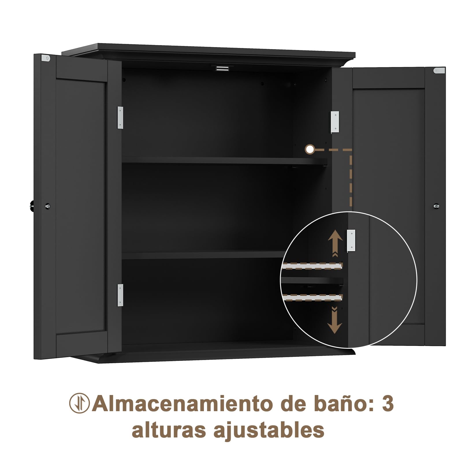 Mueble Baño Colgar Armario Pared Baño con 2 Puertas, Estante 3 Niveles Ajustable, Estilo Moderno, Ahorro Espacio para Baño, Cocina y Lavadero, Negro