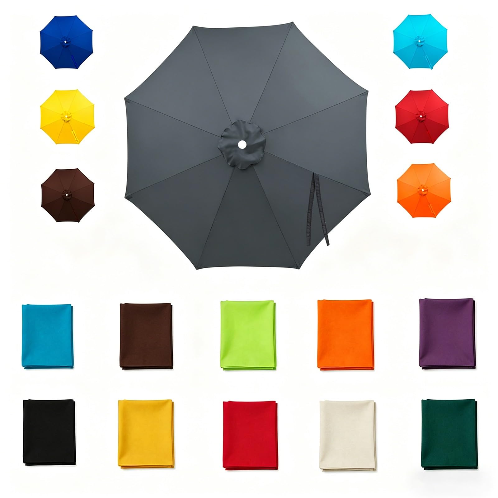 Garden parasol replacement canopy 6 Ribs/8 Ribs 6.5Ft 7.5FT 9FT 11FT 13FT Waterproof UV Protective Outdoor Sunshade Cover for Garden Deck Backyard Pool (Canopy Only) Gray 3.3m/11FT-8Ribs