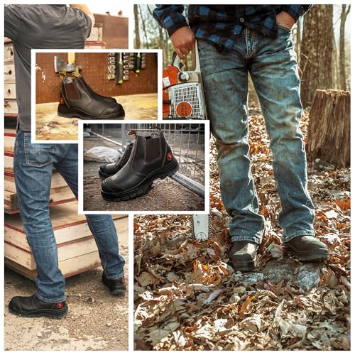 Image of ROCKROOSTER Work Boots for Men,7 inch,Steel Toe,Side Zipper, Oiled Leather Shoes,Static Control,Breathable,Quick Dry(AK232Z-245Z)