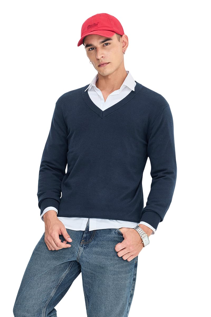 snitch Men's Sweater | Regular Fit V-Neck Full Sleeve Pullover | Lightweight Viscose Blend Knitwear with Soft Texture & Smooth Finish for Casual Wear & Layering-picture-26