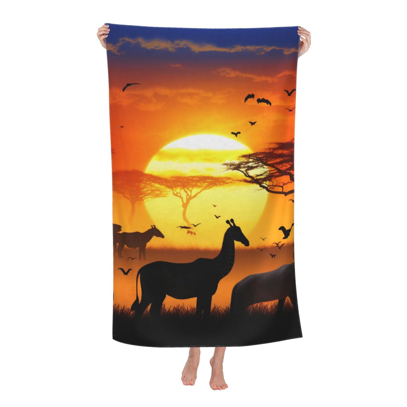 BWWHCCTI Sunset animals Printed Quick Dry Bath Towel, Soft Microfiber Towels Fast Drying Beach Towels for Travel,Camping,Gym,Swimming,Yoga