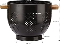 Vista 69 de Colador de metal con mango de madera y base estable, cesta coladora de cocina de acero con recubrimiento en polvo para escurrir pasta, verduras