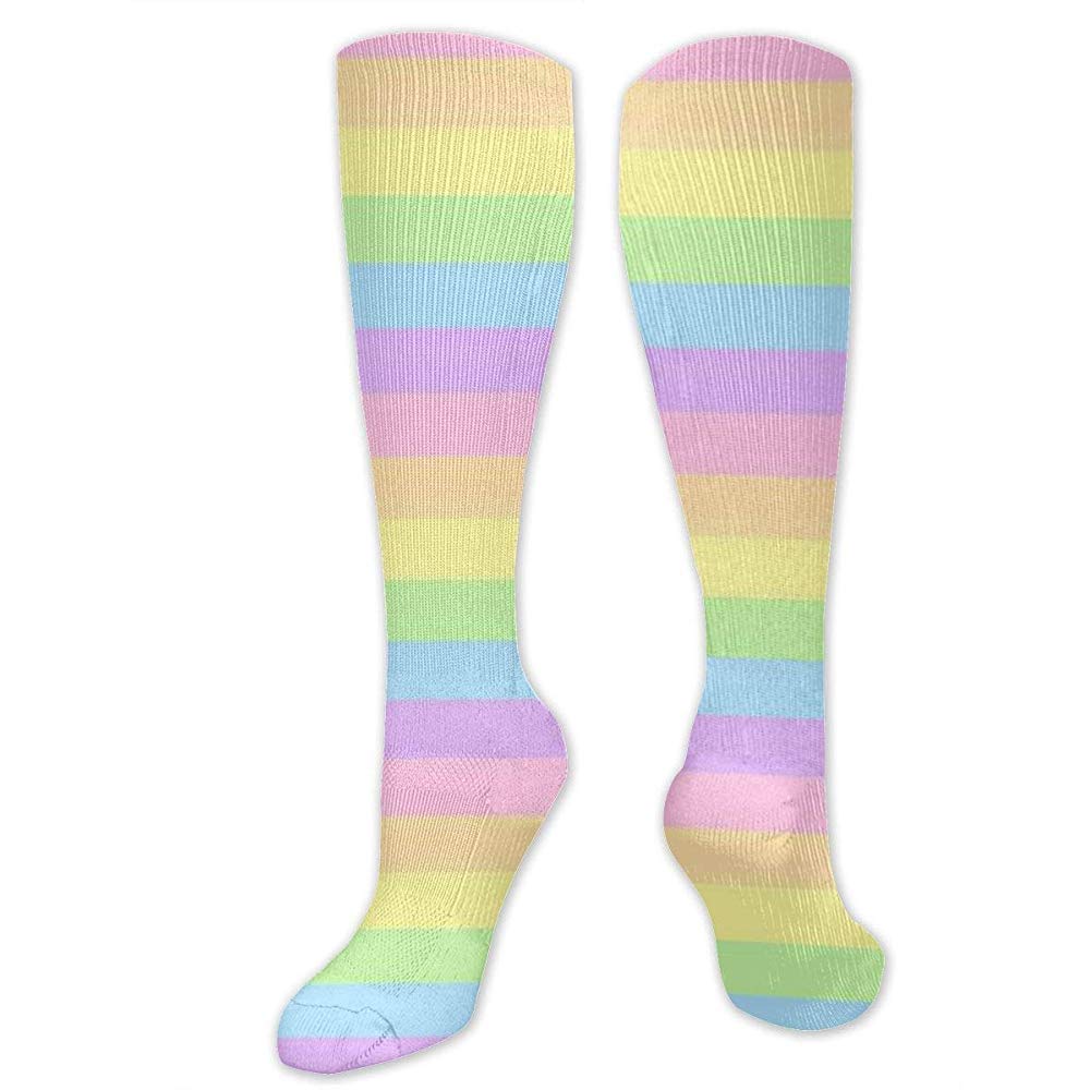 Women's Pastel Rainbow Striped Fashion Knee High Long Socks Sports Stocking