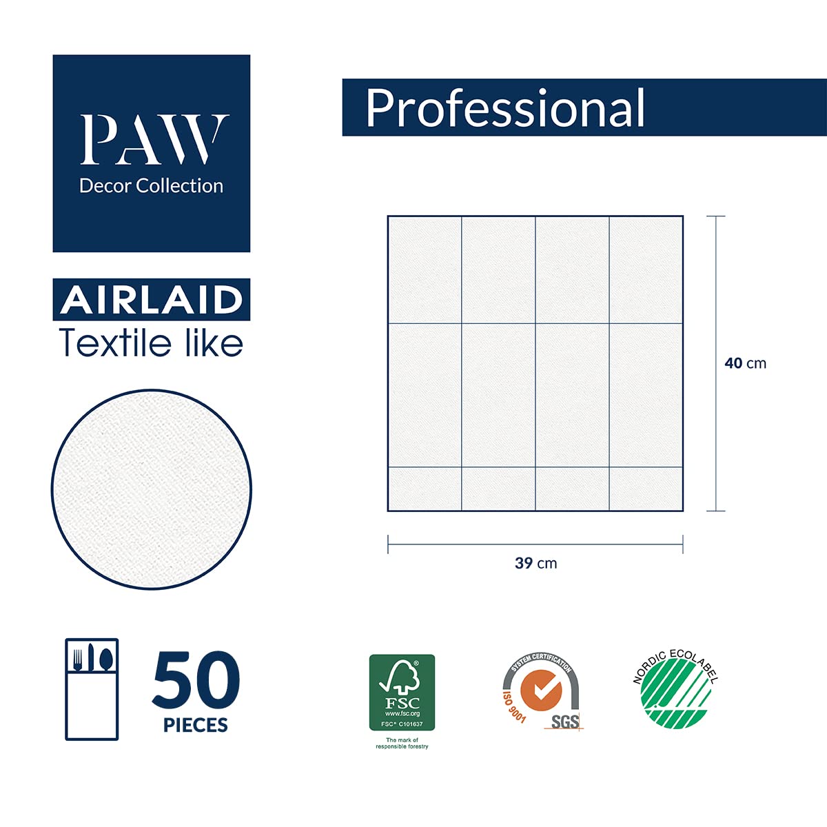 PAW Airlaid Pocket Serwetki (39 x 40 cm) I 50 sztuk I Gładka I Tkanina I Elegancka Dekoracja Stołu I HoReCa I Na okazje, takie jak wesela, imprezy, Boże Narodzenie I Kolor: Dark Green