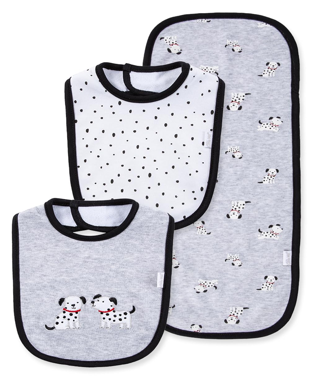 Little Me Clothes for Baby Boys’ and Girls’ 2 Bibs and 1 Burp Cloth Set, Soft Cotton Feeding Essentials with Velcro Closures