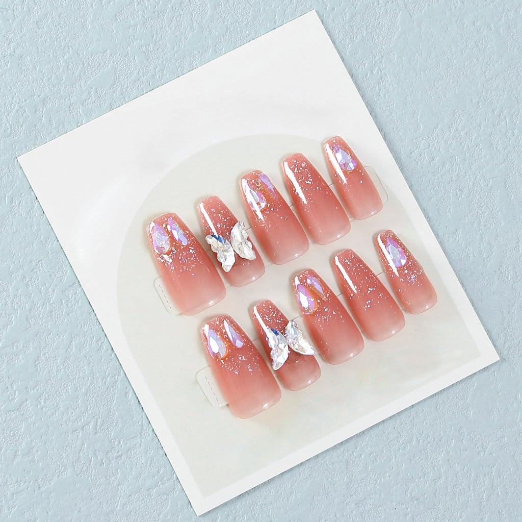 Detachable Butterfly Artificial Nails Coffin False Nails Long Ballerinas False Full Cover Tips